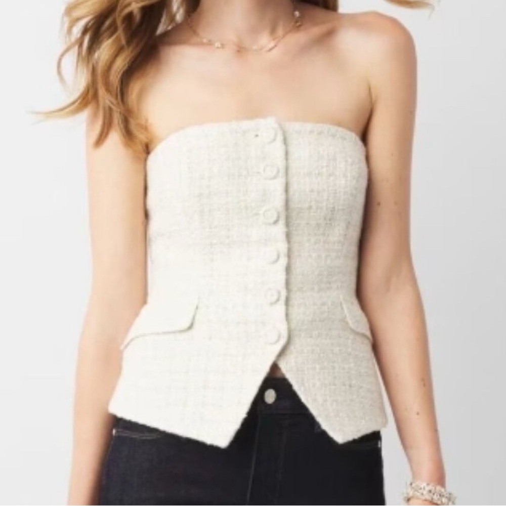 White House Black Market Cream Strapless Tweed Bustier Top
